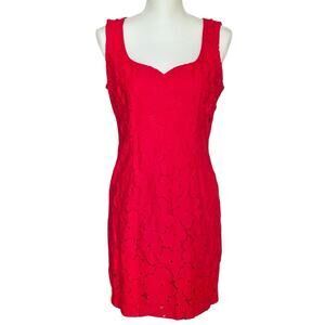 KARL LAGERFELD Sleeveless Sweetheart Neckline Lace Embroidered Red‎ Dress-Size S